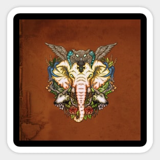 The majestic elephant with the creature of the night the owl Sticker